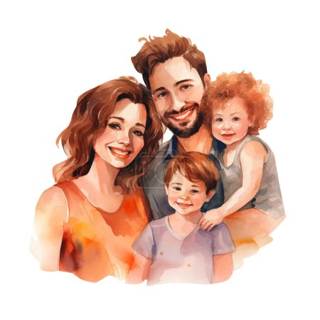 Illustration for Watercolor family. Parents and children. Vector illustration with beautiful woman, man and two kids - Royalty Free Image