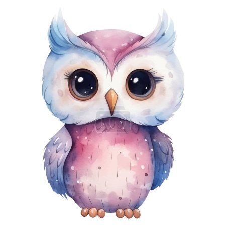 Illustration for Watercolor cute owl. Vector illustration with hand drawn owl. Clip art image. - Royalty Free Image