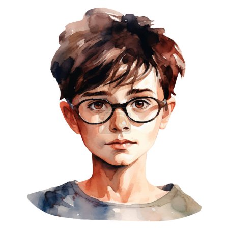 Illustration for Cute watercolor boy illustration. Watercolor boy teenager art. Realistic drawing - Royalty Free Image