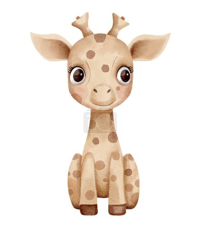 Téléchargez les illustrations : Girafe aquarelle. Illustration vectorielle de girafe. Jouets aquarelle. girafe dessin animé mignon - en licence libre de droit