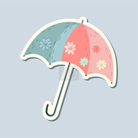 Téléchargez les illustrations : Parapluie autocollant printemps. Style dessiné à la main. Élément printanier. Élément vectoriel saisonnier. - en licence libre de droit