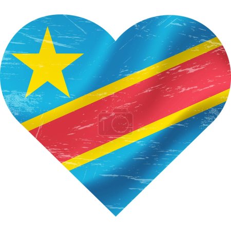Ilustración de Bandera de la República Democrática del Congo en forma de corazón grunge vintage. Corazón de bandera de la RDC. Bandera vectorial, símbolo. - Imagen libre de derechos