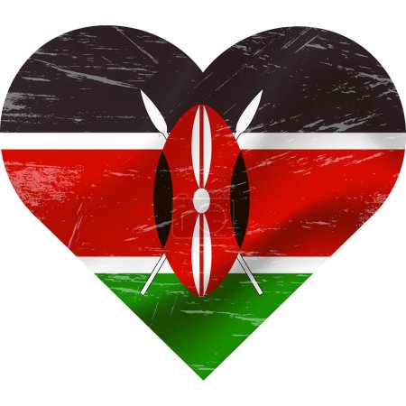 Ilustración de Bandera de Kenia en forma de corazón grunge vintage. Corazón de bandera de Kenia. Bandera vectorial, símbolo. - Imagen libre de derechos