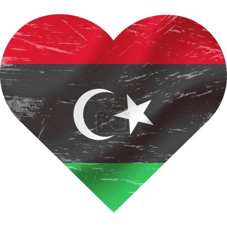 Téléchargez les illustrations : Drapeau Libye en forme de coeur grunge vintage. Libye drapeau coeur. drapeau vectoriel, symbole. - en licence libre de droit
