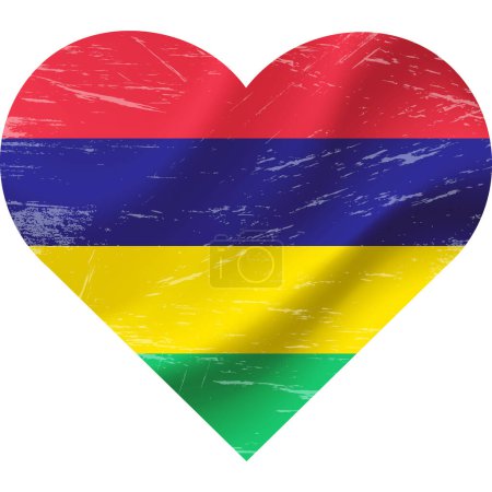Ilustración de Bandera de Mauricio en forma de corazón grunge vintage. Corazón de bandera de Mauricio. Bandera vectorial, símbolo. - Imagen libre de derechos