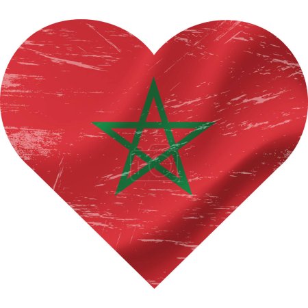 Illustration for Morocco Flag in heart shape grunge vintage. Moroccan Flag Heart. Vector flag, symbol. - Royalty Free Image
