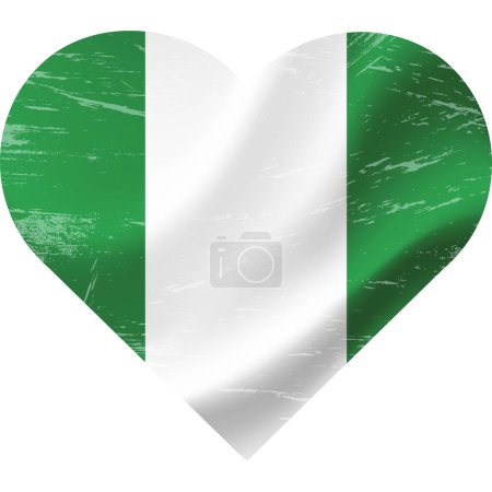 Téléchargez les illustrations : Nigéria Drapeau en forme de coeur grunge vintage. Le cœur du drapeau nigérian. drapeau vectoriel, symbole. - en licence libre de droit