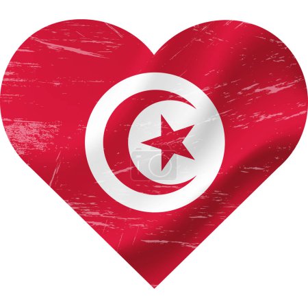 Ilustración de Bandera Túnez en forma de corazón grunge vintage. Corazón de Bandera Tunecina. Bandera vectorial, símbolo. - Imagen libre de derechos