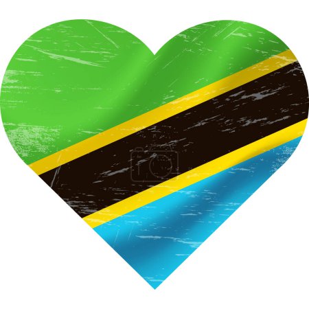 Ilustración de Bandera Tanzania en forma de corazón grunge vintage. Bandera de Tanzania corazón. Bandera vectorial, símbolo. - Imagen libre de derechos