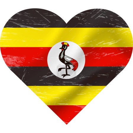 Téléchargez les illustrations : Drapeau Ouganda en forme de coeur grunge vintage. Ouganda drapeau coeur. drapeau vectoriel, symbole. - en licence libre de droit