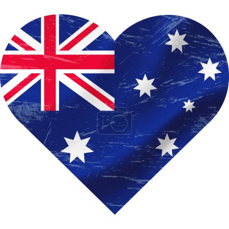 Illustration for Australia flag in heart shape grunge vintage. Australian flag heart. Vector flag, symbol. - Royalty Free Image