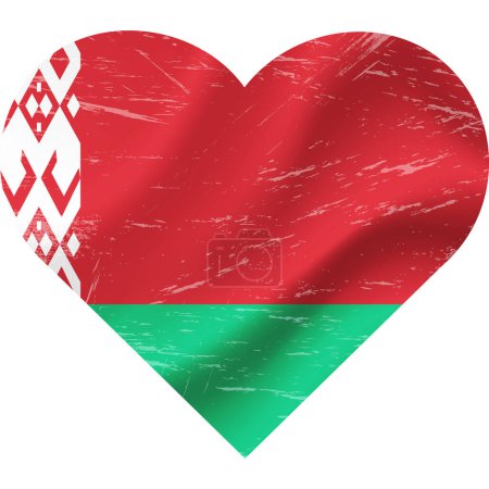 Téléchargez les illustrations : Drapeau de Biélorussie en forme de coeur grunge vintage. Bélarus drapeau coeur. drapeau vectoriel, symbole. - en licence libre de droit