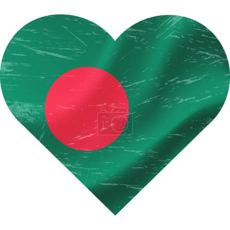 Ilustración de Bandera Bangladesh en forma de corazón grunge vintage. Bandera de Bangladesh corazón. Bandera vectorial, símbolo. - Imagen libre de derechos