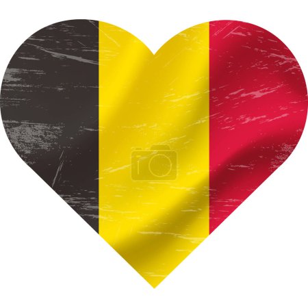 Ilustración de Bandera de Bélgica en forma de corazón grunge vintage. Corazón de bandera belga. Bandera vectorial, símbolo. - Imagen libre de derechos