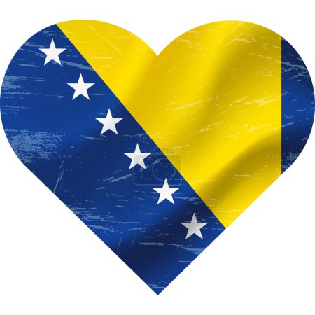 Téléchargez les illustrations : Drapeau Bosnie-Herzégovine en forme de coeur grunge vintage. Bosnie Herzégovine drapeau coeur. drapeau vectoriel, symbole. - en licence libre de droit