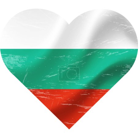 Ilustración de Bandera de Bulgaria en forma de corazón grunge vintage. Bandera búlgara corazón. Bandera vectorial, símbolo. - Imagen libre de derechos