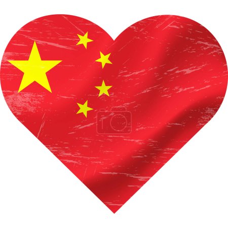 Ilustración de Bandera de China en forma de corazón grunge vintage. Corazón de bandera china. Bandera vectorial, símbolo. - Imagen libre de derechos