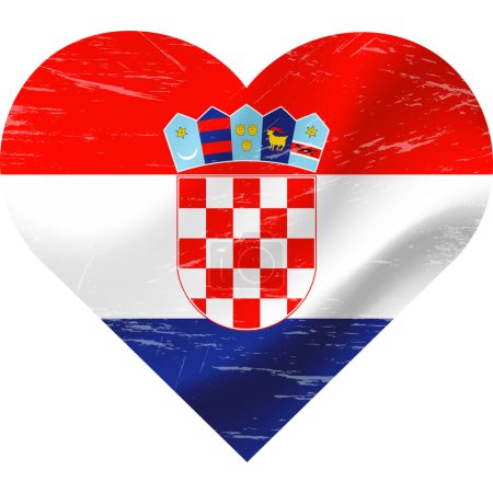 Ilustración de Bandera de Croacia en forma de corazón grunge vintage. Bandera de Croacia corazón. Bandera vectorial, símbolo. - Imagen libre de derechos