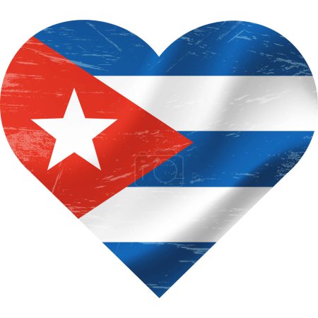 Illustration for Cuba flag in heart shape grunge vintage. Cuban flag heart. Vector flag, symbol. - Royalty Free Image