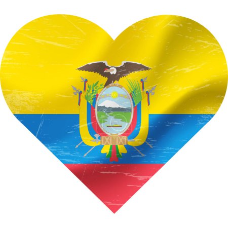 Ilustración de Bandera Ecuador en forma de corazón grunge vintage. Corazón de bandera de Ecuador. Bandera vectorial, símbolo. - Imagen libre de derechos