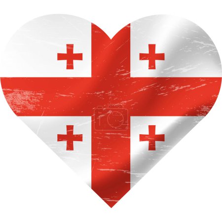 Illustration for Georgia flag in heart shape grunge vintage. Georgian flag heart. Vector flag, symbol. - Royalty Free Image