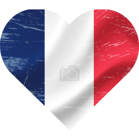Illustration for France flag in heart shape grunge vintage. French flag heart. Vector flag, symbol. - Royalty Free Image