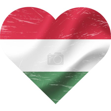 Ilustración de Bandera de Hungría en forma de corazón grunge vintage. Corazón bandera de Hungría. Bandera vectorial, símbolo. - Imagen libre de derechos