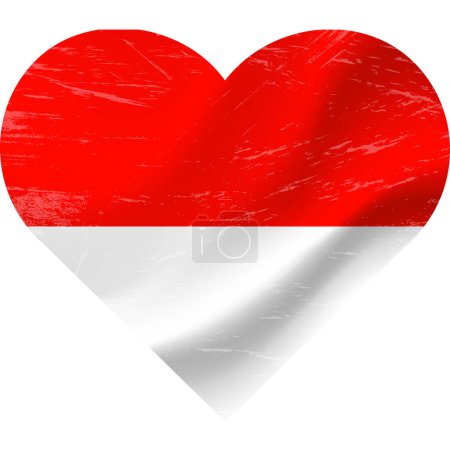 Ilustración de Bandera Indonesia en forma de corazón grunge vintage. Bandera de Indonesia corazón. Bandera vectorial, símbolo. - Imagen libre de derechos