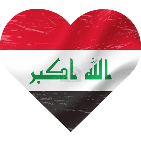 Illustration for Iraq flag in heart shape grunge vintage. Iraq flag heart. Vector flag, symbol. - Royalty Free Image