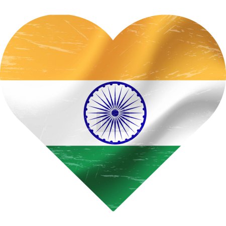 Ilustración de Bandera de la India en forma de corazón grunge vintage. Corazón de bandera india. Bandera vectorial, símbolo. - Imagen libre de derechos