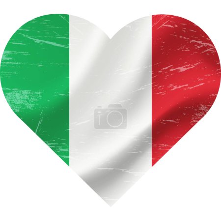 Ilustración de Bandera de Italia en forma de corazón grunge vintage. Corazón de bandera italiana. Bandera vectorial, símbolo. - Imagen libre de derechos