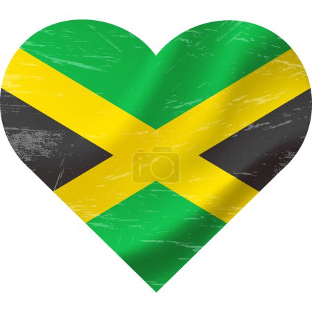 Illustration for Jamaica flag in heart shape grunge vintage. Jamaica flag heart. Vector flag, symbol. - Royalty Free Image