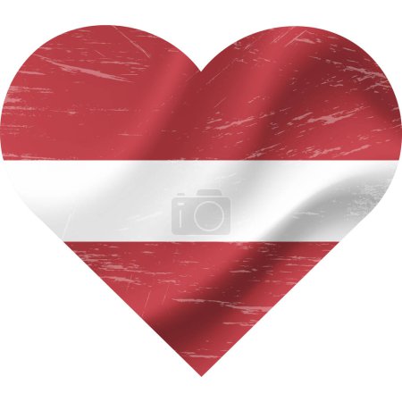 Illustration for Latvia flag in heart shape grunge vintage. Latvian flag heart. Vector flag, symbol. - Royalty Free Image