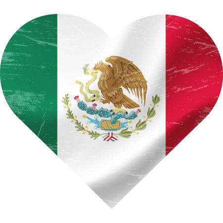 Téléchargez les illustrations : Drapeau Mexique en forme de coeur grunge vintage. Coeur drapeau mexicain. drapeau vectoriel, symbole. - en licence libre de droit