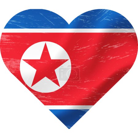Ilustración de Corea del Norte en forma de corazón grunge vintage. Corazón de bandera coreana. Bandera vectorial, símbolo. - Imagen libre de derechos