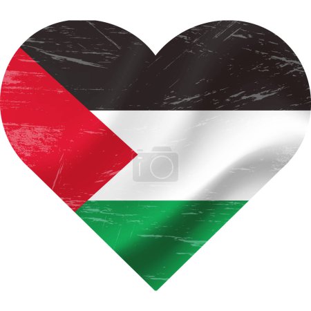 Ilustración de Bandera Palestina en forma de corazón grunge vintage. Corazón de bandera de Palestina. Bandera vectorial, símbolo. - Imagen libre de derechos