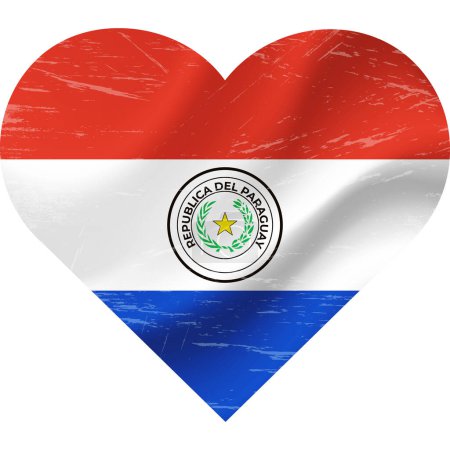 Ilustración de Bandera Paraguay en forma de corazón grunge vintage. Bandera de Paraguay corazón. Bandera vectorial, símbolo. - Imagen libre de derechos