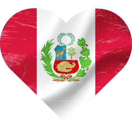 Téléchargez les illustrations : Drapeau Pérou en forme de coeur grunge vintage. Coeur du drapeau péruvien. drapeau vectoriel, symbole. - en licence libre de droit
