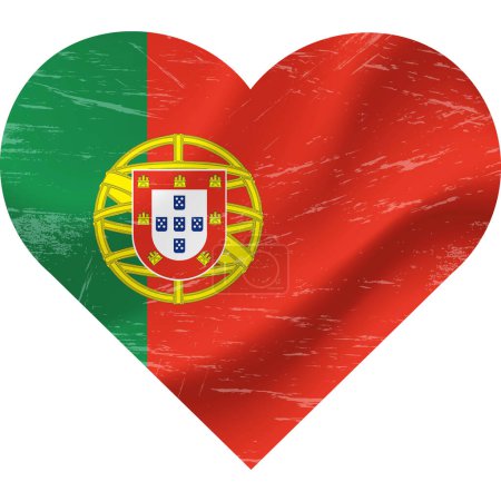 Ilustración de Bandera Portugal en forma de corazón grunge vintage. Corazón de bandera portuguesa. Bandera vectorial, símbolo. - Imagen libre de derechos