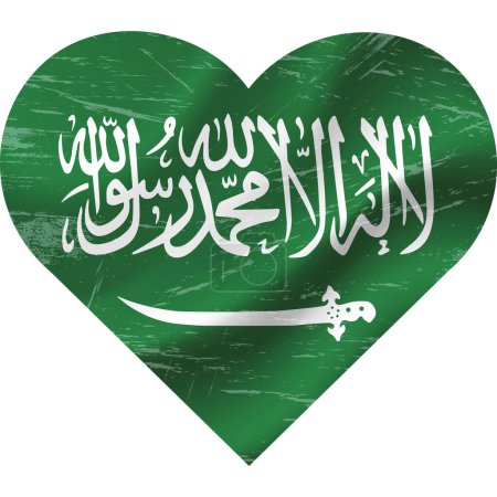 Ilustración de Bandera de Arabia Saudita en forma de corazón grunge vintage. Bandera de Arabia Saudita corazón. Bandera vectorial, símbolo. - Imagen libre de derechos