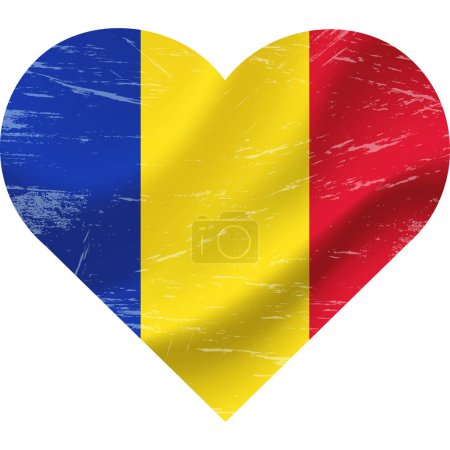 Téléchargez les illustrations : Drapeau Roumanie en forme de coeur grunge vintage. Coeur drapeau roumain. drapeau vectoriel, symbole. - en licence libre de droit