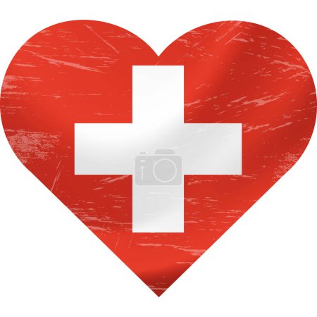 Ilustración de Bandera suiza en forma de corazón grunge vintage. Corazón bandera de Suiza. Bandera vectorial, símbolo. - Imagen libre de derechos