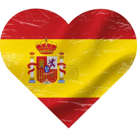 Ilustración de Bandera de España en forma de corazón grunge vintage. Corazón de bandera española. Bandera vectorial, símbolo. - Imagen libre de derechos
