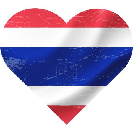 Ilustración de Bandera de Tailandia en forma de corazón grunge vintage. Corazón de bandera tailandesa. Bandera vectorial, símbolo. - Imagen libre de derechos