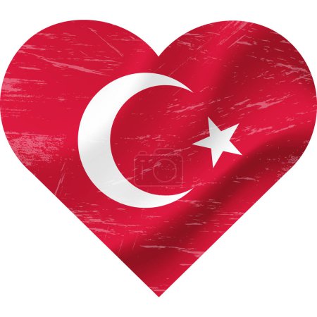 Ilustración de Bandera de Turquía en forma de corazón grunge vintage. Corazón de bandera turca. Bandera vectorial, símbolo. - Imagen libre de derechos