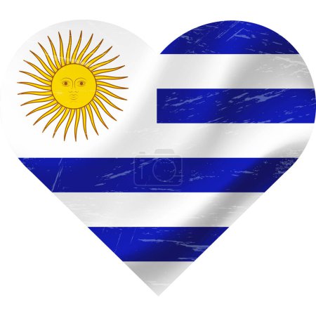 Ilustración de Bandera Uruguay en forma de corazón grunge vintage. Corazón de bandera uruguaya. Bandera vectorial, símbolo. - Imagen libre de derechos
