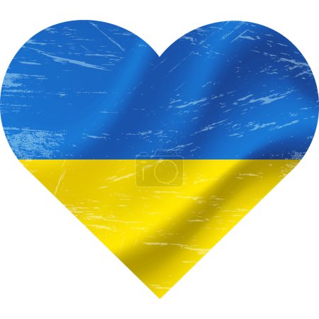 Illustration for Ukraine flag in heart shape grunge vintage. Ukrainian flag heart. Vector flag, symbol. - Royalty Free Image