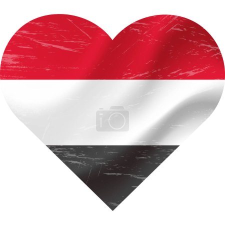 Ilustración de Bandera Yemen en forma de corazón grunge vintage. Corazón de bandera de Yemen. Bandera vectorial, símbolo. - Imagen libre de derechos