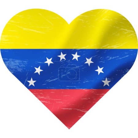 Ilustración de Bandera Venezuela en forma de corazón grunge vintage. Corazón de bandera de Venezuela. Bandera vectorial, símbolo. - Imagen libre de derechos