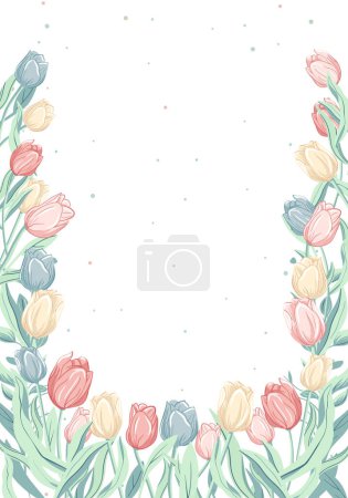 Téléchargez les illustrations : Affiche printanière avec tulipes. Cadre de ressort. Design floral tendance pour affiche, carte de vœux, bannière. - en licence libre de droit